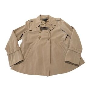 Larry Levine Stretch Tan Khaki Double Breasted Swing Trench Jacket Womens 12